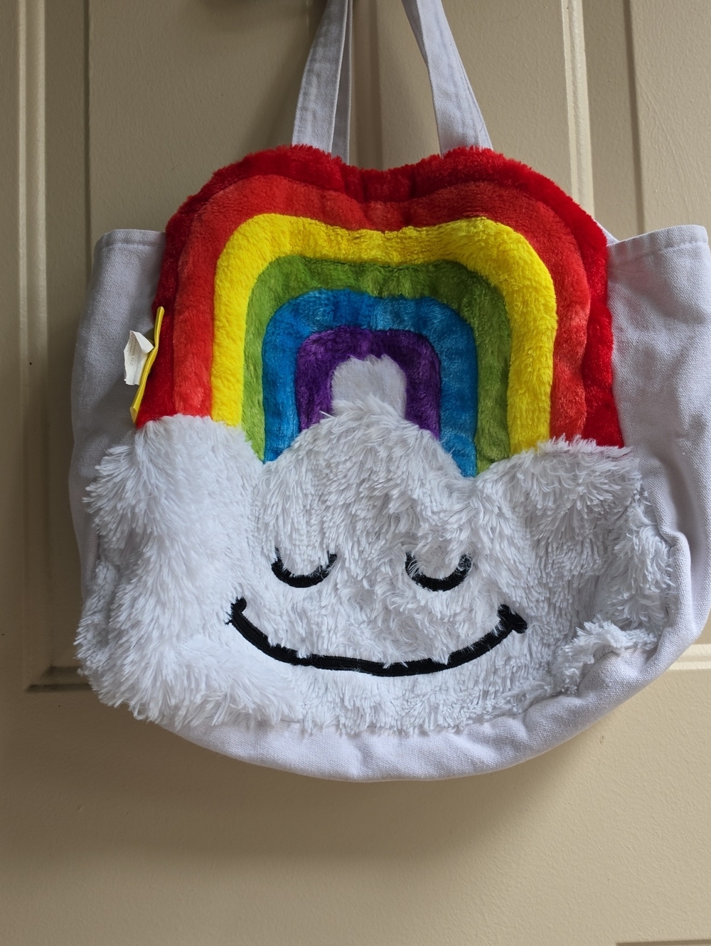 Banana Republic White Plush Cloud Tote with Rainbow Layers